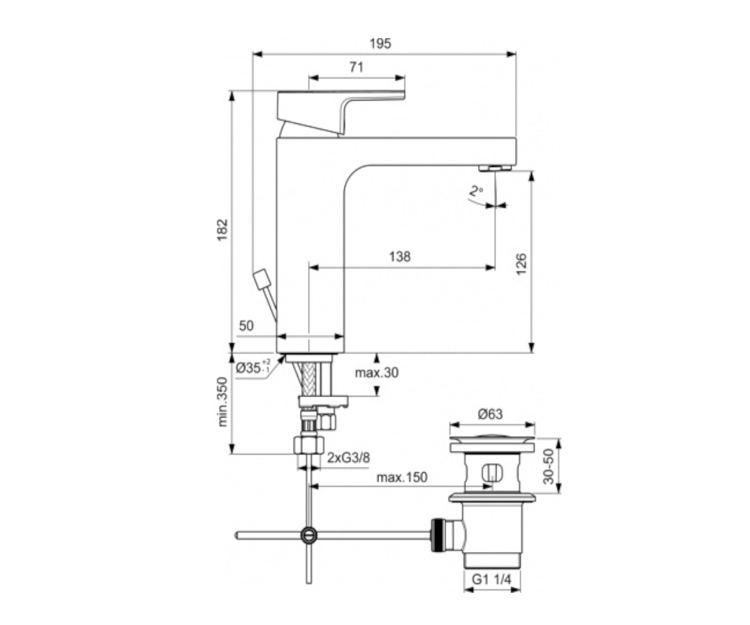 Ideal Standard, Edge Grande. Bateria z korkiem A7109AA - obrazek 2