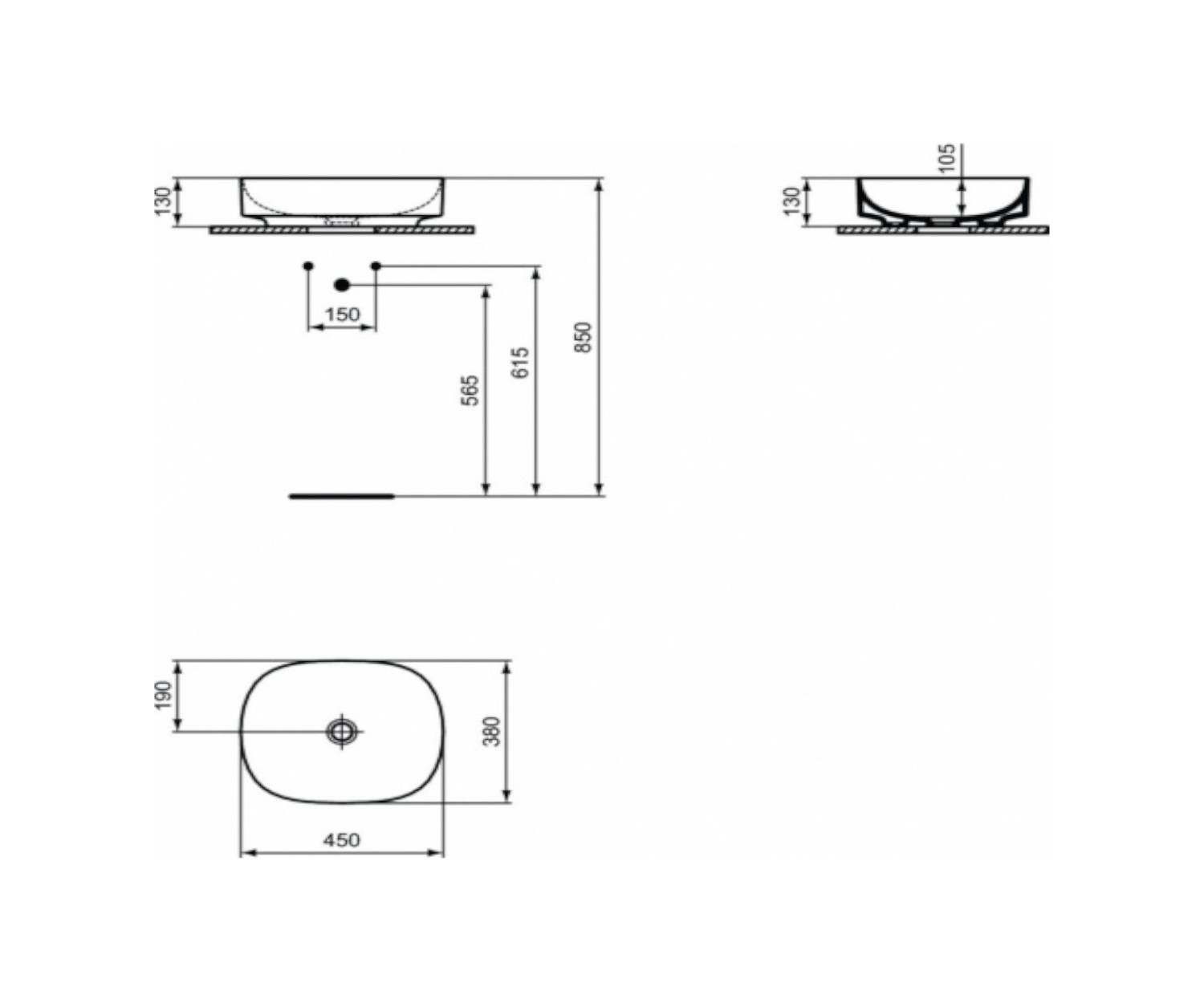 Ideal Standard, Linda-X. Umywalka nablatowa 45x38 cm T440001 - obrazek 2