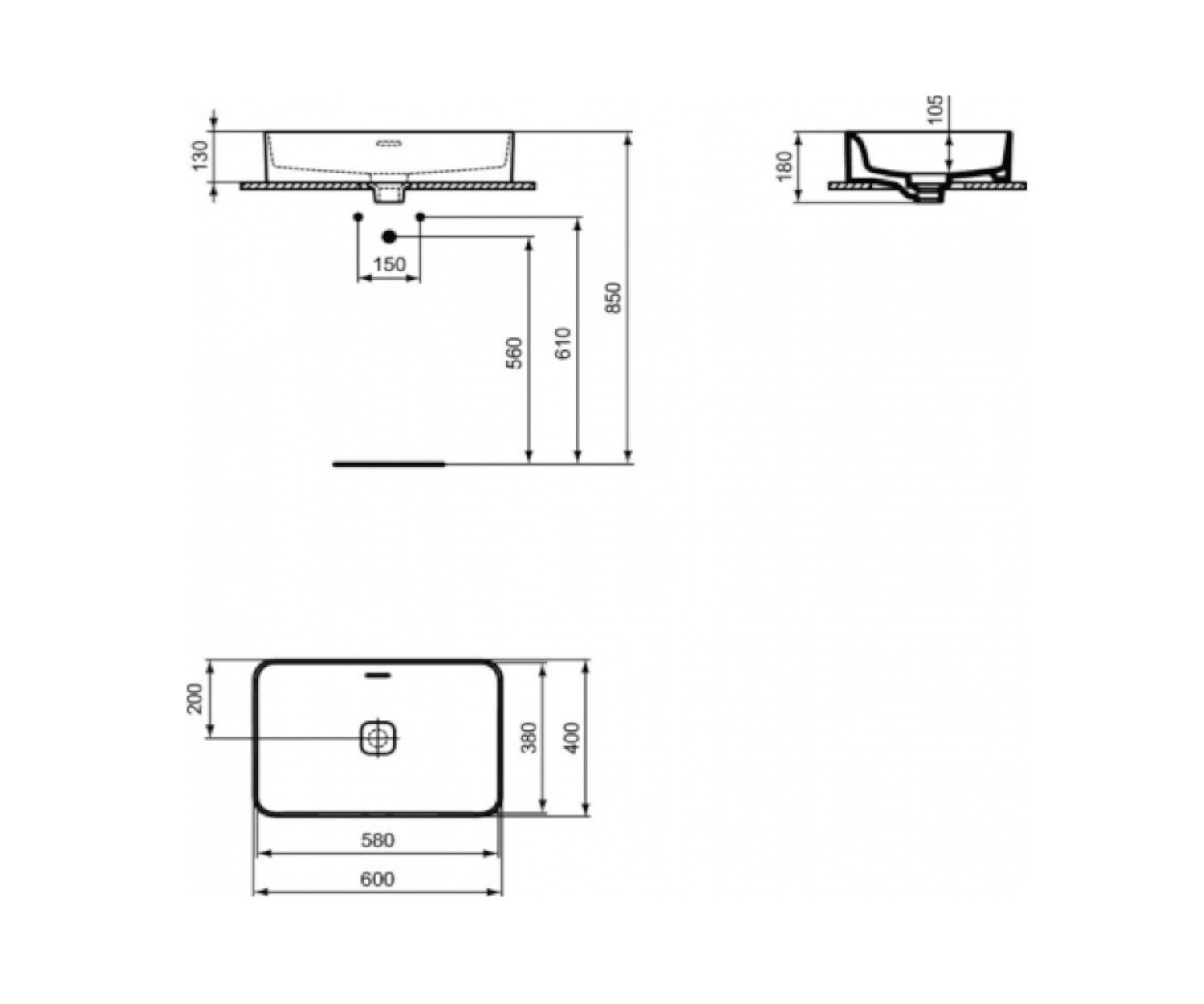 Ideal Standard, Strada II. Umywalka nablatowa 60x40 cm T299901 - obrazek 2