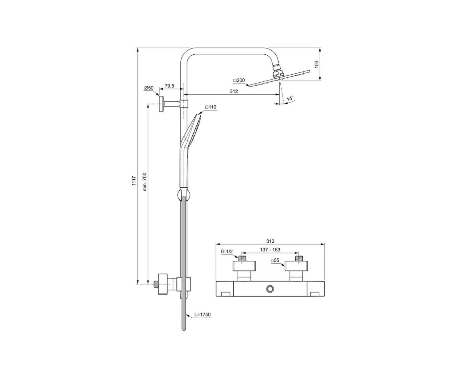 Ideal Standard, Ceratherm T100. Zestaw natryskowy A7540AA - obrazek 2