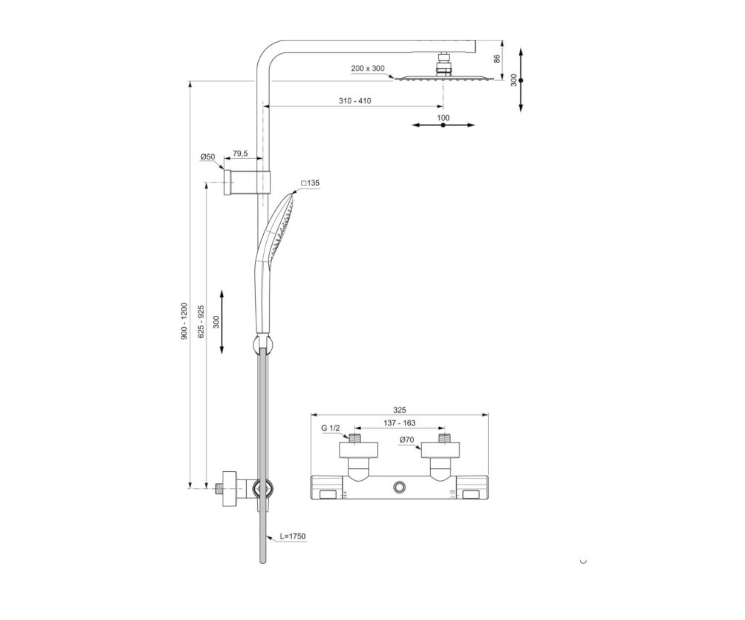 Ideal Standard, Ceratherm T100. Zestaw natryskowy A7705AA - obrazek 2