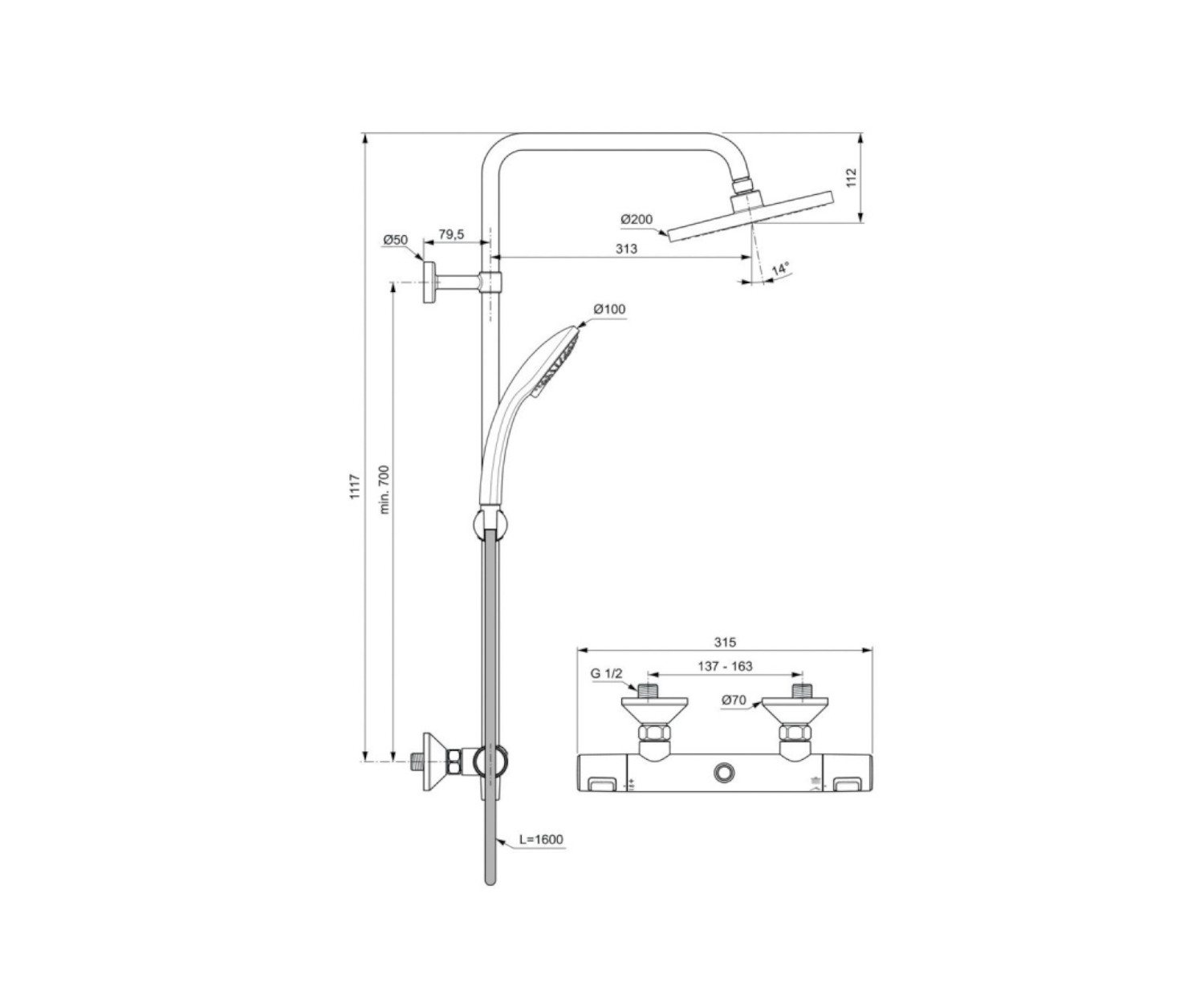 Ideal Standard, Ceratherm T25. Zestaw prysznicowo-natynkowy chrom A7208AA - obrazek 2