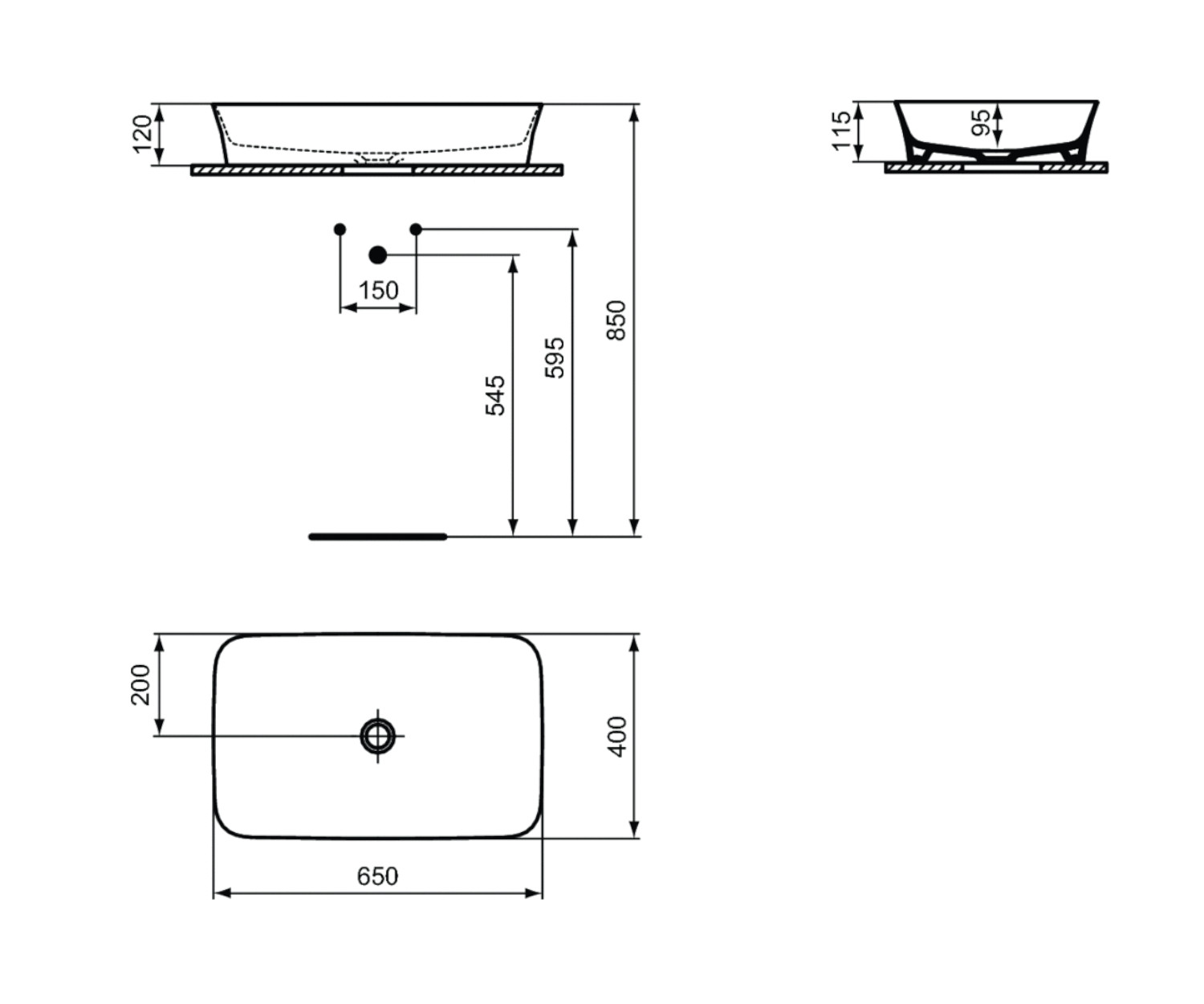 Ideal Standard, IPALYSS. Umywalka nablatowa 65x40 cm E1886V4 - obrazek 2