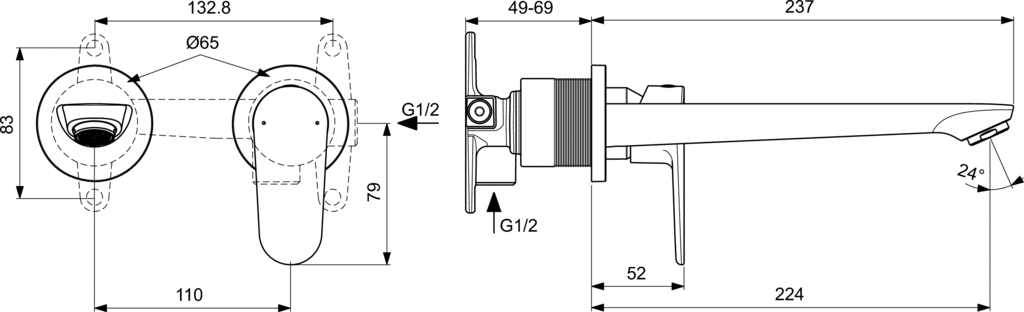 Ideal Standard Cerafine O Bateria umywalkowa ścienna czarny mat BD133XG - obrazek 5
