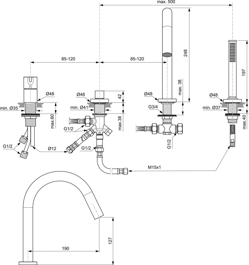 Ideal Standard Joy Bateria wannowa 4 otworowa złota BC789A2 - obrazek 4
