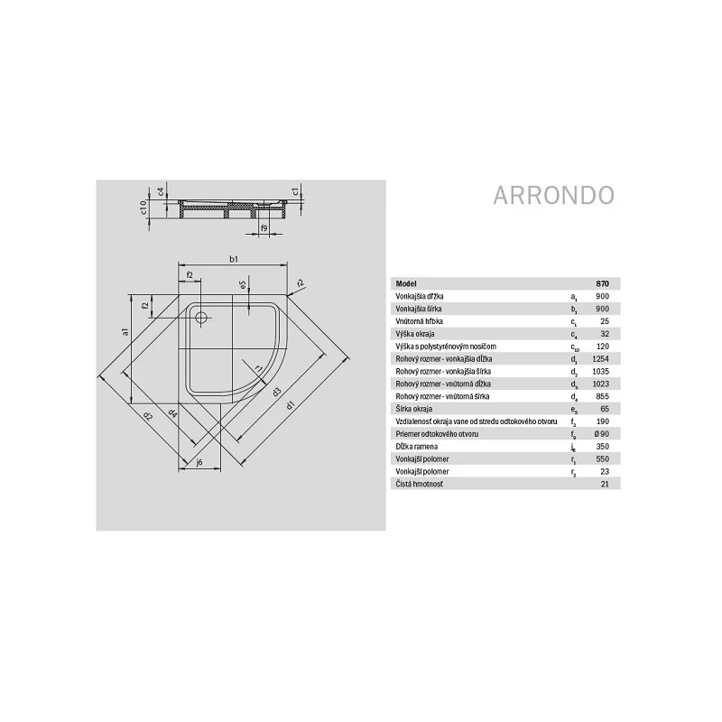 Kaldewei Ambientee Brodzik kwadratowy Arrondo 870-1, 90x90 cm 460000010001 - obrazek 3