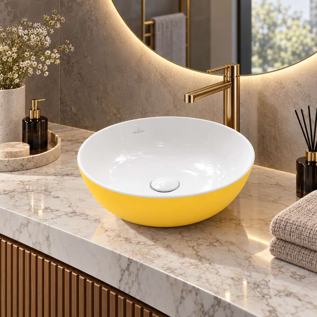 Villeroy & Boch Artis Umywalka nablatowa okrągła żółta mustard 430 mm 417943BCT4 - obrazek 4