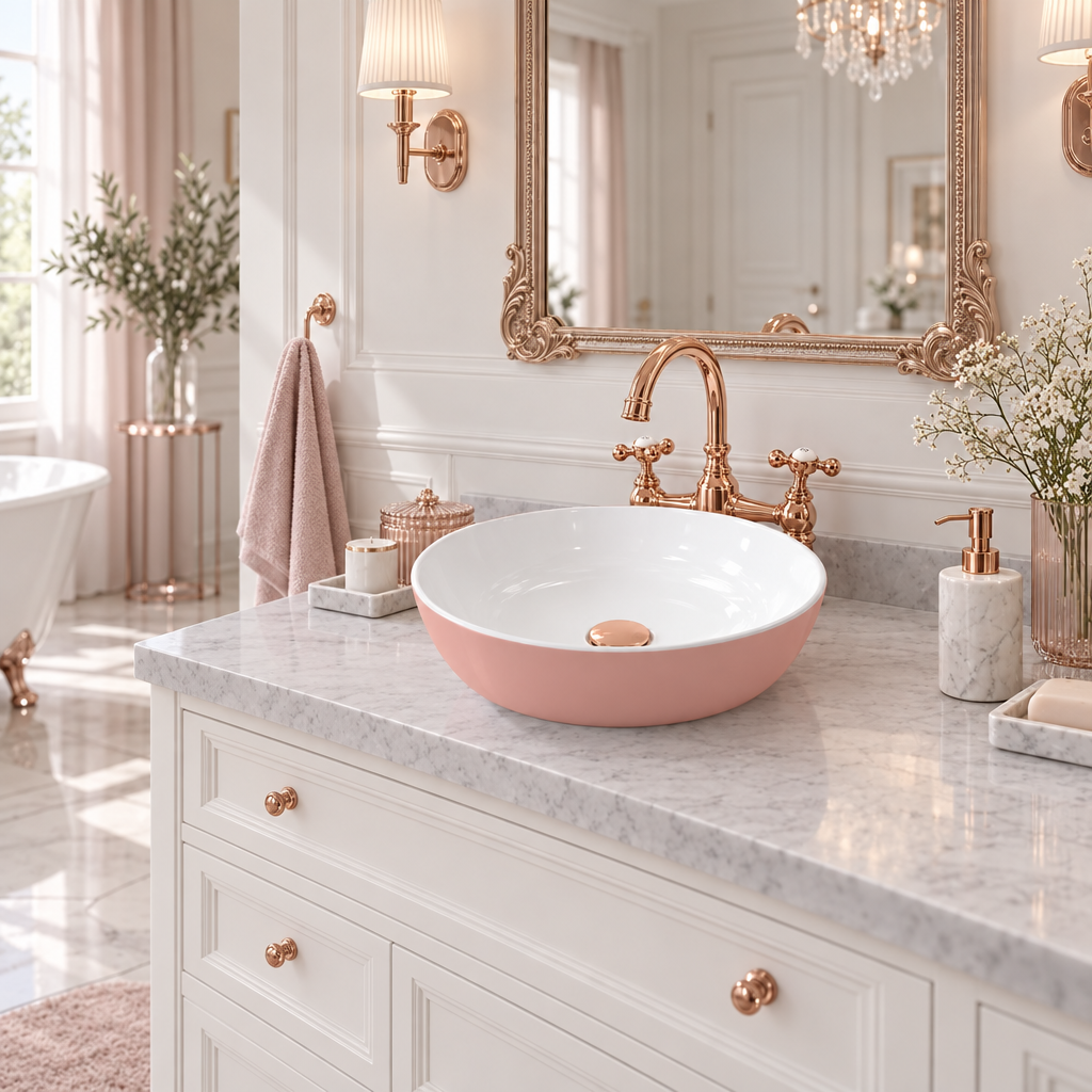 Villeroy & Boch Artis Umywalka nablatowa okrągła pudrowy różowy 430 mm 417943BCT0 - obrazek 3