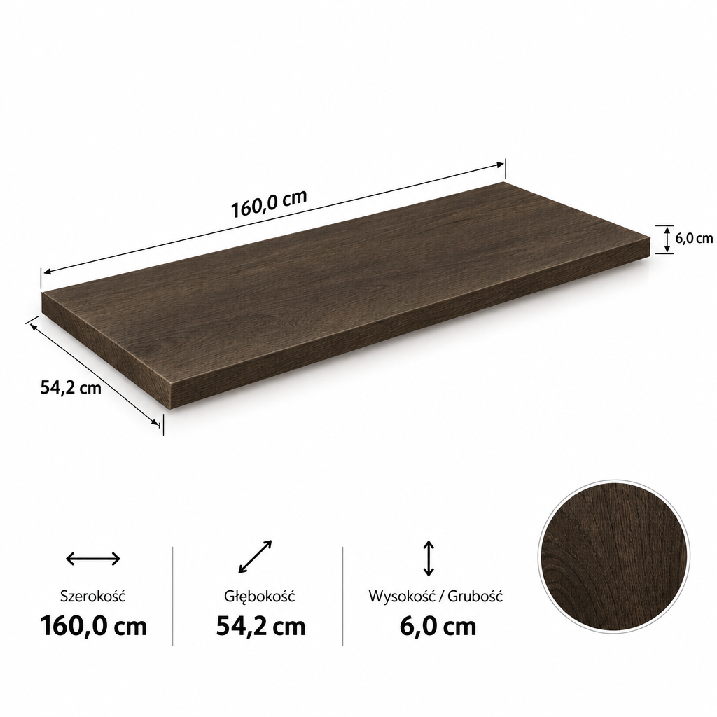 Inda Progetto Blat pod umywalkę 160x54,2cm ciemny brąz ze wspornikami T006000LL - obrazek 2
