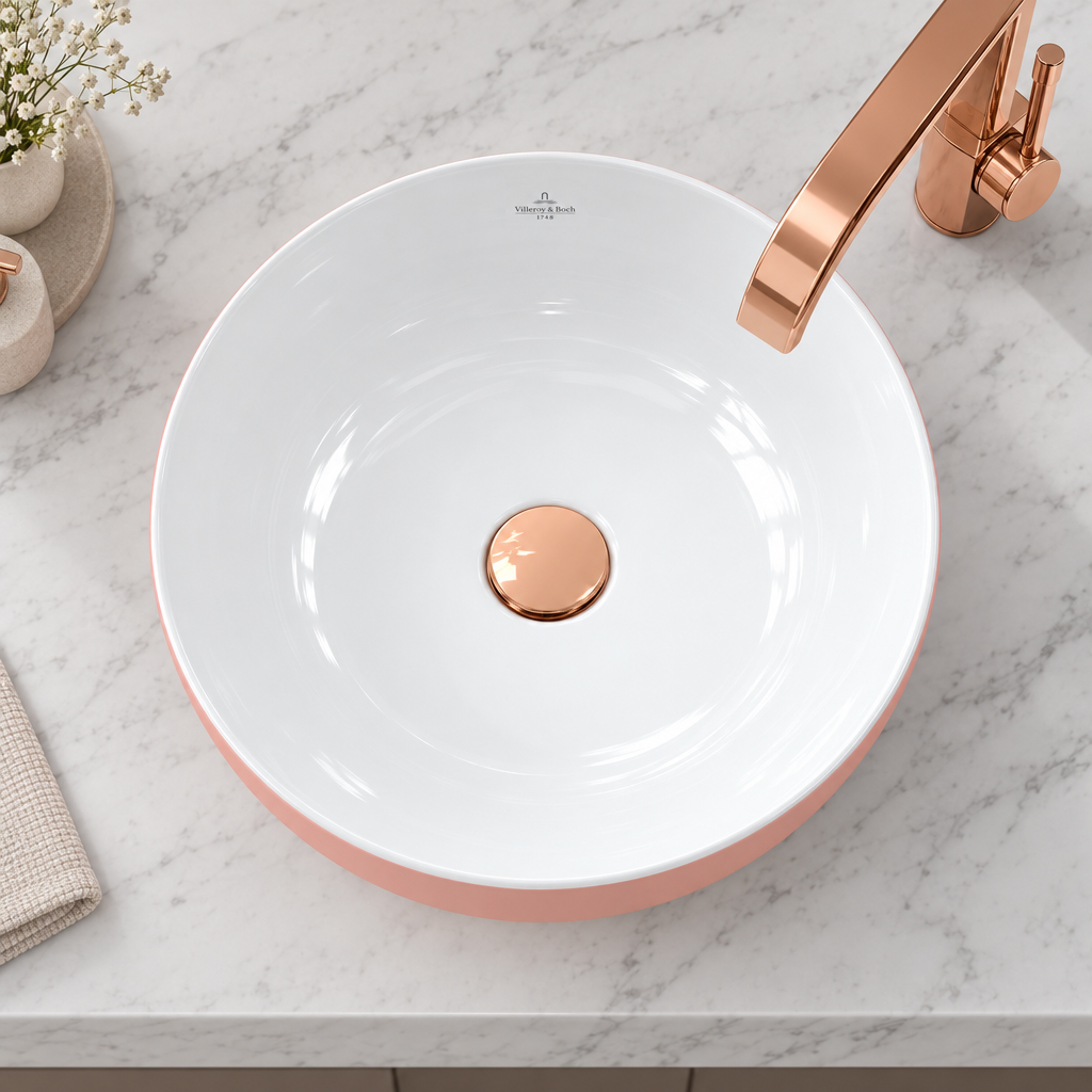Villeroy & Boch Artis Umywalka nablatowa okrągła pudrowy różowy 430 mm 417943BCT0 - obrazek 4